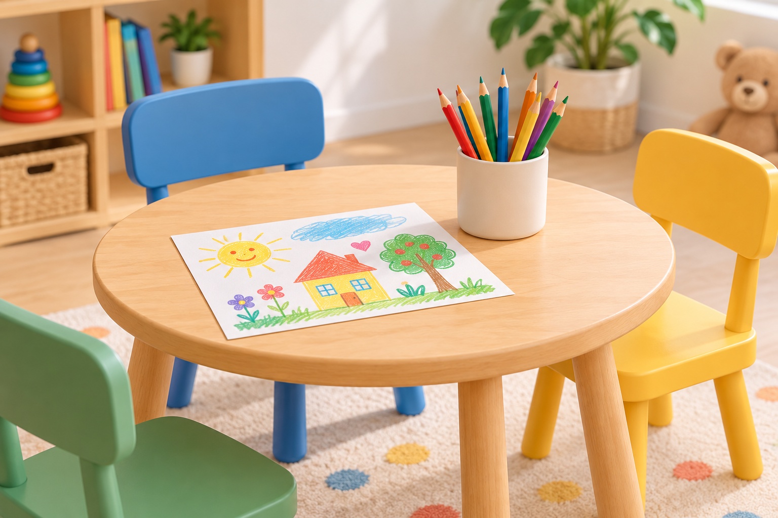 Table d'activité pour enfants avec crayons de couleur et dessin