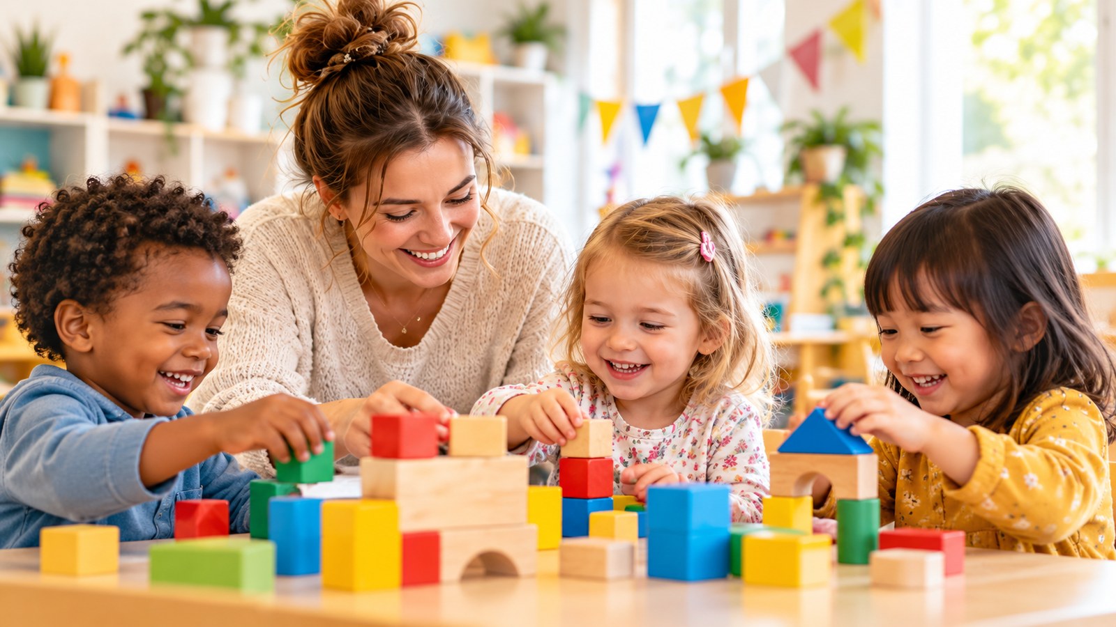 Enfants participant à une activité avec une professionnelle